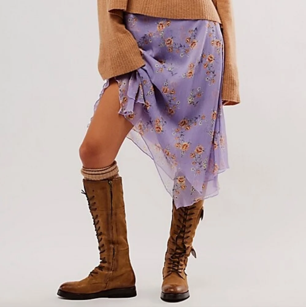 New Free People Garden Party Skirt in Violet Ash Combo $78